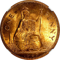 Great Britain Elizabeth II Bronze 1967 1 Penny NGC MS64 RD RED BU KM# 897 (02)