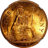 Great Britain Elizabeth II Bronze 1967 1 Penny NGC MS64 RD RED BU KM# 897 (02)