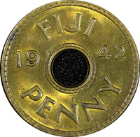 Fiji George VI Brass 1942 S 1 Penny San Francisco Mint WWII issue KM# 7a (667)