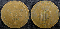 Sweden Oscar II Copper 1890 2 Ore  KM# 746   (23 132)