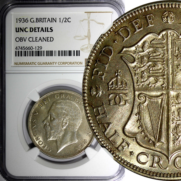 Great Britain George V Silver 1936 1/2 Crown NGC UNC DETAILS LAST YEAR KM835 (9)