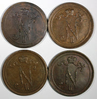 Finland Nicholas II Copper LOT OF 4 COINS 1916 10 Penniä KM# 14 (18 106)
