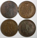 Finland Nicholas II Copper LOT OF 4 COINS 1916 10 Penniä KM# 14 (18 106)