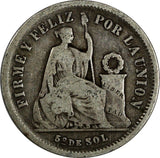 Peru Silver 1867 YB  1/5 Sol Better Date KM# 191 (19 390)