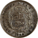 PERU Silver 1898 JF Closed "9"  1/5 Sol Mintage-350,000 XF KM# 205.2 (13 490)