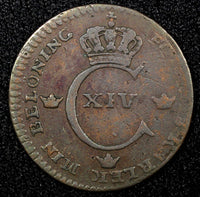 SWEDEN Carl XIV Johan Copper 1827 1/4 Skilling 26 mm  KM# 595 (22 604)