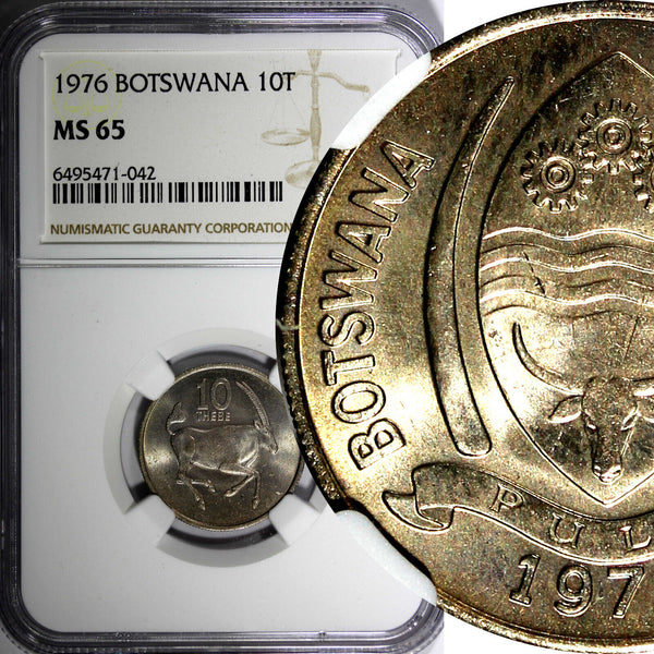 Botswana 1976 10 Thebe NGC MS65 South African gemsbock Nice Toned KM# 5 (42)