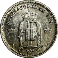 SWEDEN Oscar II Silver 1876 ST  25 Ore XF  KM# 738 (15 570)