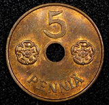 FINLAND 1941 5 Pennia RED GEM BU WWII  RANDOM PICK (1 Coin) KM#64.1 (24 179)