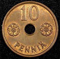FINLAND Copper 1942 10 Pennia UNC Condition WWII  Issue KM# 33.1 (23 990)