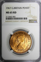 Great Britain Elizabeth II Bronze 1967 1 Penny NGC MS65 RD RED BU KM# 897 (03)
