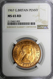 Great Britain Elizabeth II Bronze 1967 1 Penny NGC MS65 RD RED BU KM# 897 (03)