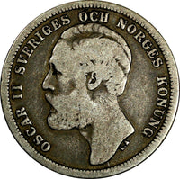 Sweden Oscar II Silver 1881 EB 1 Krona Mintage-619,000 BETTER DATE  KM# 747