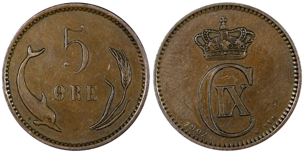 Denmark Christian IX Bronze 1902 5 Øre Mintage-601.000 KM# 794.2 (21 234)