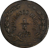 Mexico Durango Copper 1872 1/4 Real 27mm aXF/XF Condition KM# 350 (17 599)