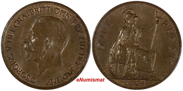 GREAT BRITAIN George V Bronze 1928 1 Penny 1st YEAR for TYPE XF KM# 838 (17 126)