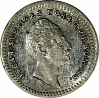 Sweden Oscar I Silver 1853 AG 1/32 Riksdaler Mintage-775,000 KM# 681