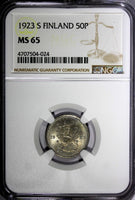 Finland Copper-Nickel 1923 S 50 Penniä NGC MS65 TOP GRADED BY NGC KM# 26 (024)