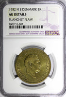 Denmark Frederik IX Aluminum-Bronze 1952 N S 2 Kroner NGC AU DETAIL KM# 838.1(2)