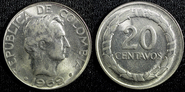 Colombia General Santander 1969 20 Centavos UNC  KM# 227 (23 581)