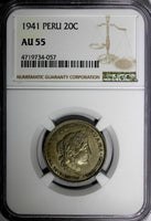 Peru Copper-Nickel 1941 20 Centavos NGC AU55 BETTER DATE KM# 215.2 (057)