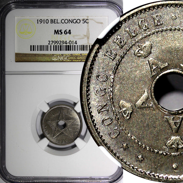Belgian Congo 1910 5 Centimes NGC MS64 1st Year Type KM# 17  (014)