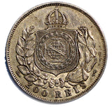 Brazil Pedro II  Silver 1867 200 Reis XF+ Condition Toned  KM# 471 (4080)