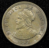 PANAMA Copper-Nickel 1907 1/2 Centesimo Balboa UNC KM# 6 (22 938)