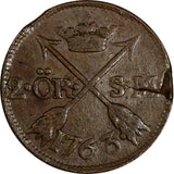 Sweden Adolf Fredrik Copper 1763 2 Öre SM Mintage-401,000 33,7mm KM# 461 (177)