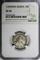 Russia Catherine II Silver 1769 MMD 15 Kopeks NGC XF45 Mintage-153 341 C#62a(5)