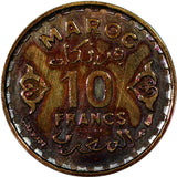 Morocco ESSAI 1952  AH1371 10 Francs Rainbow Toning Mintage-1,100  KM# E41(7176)