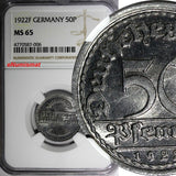 Germany, Weimar Republic Aluminum 1922 F 50 Pfennig NGC MS65 TOP GRADED KM27 (6)