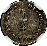 Mexico FIRST REP. Silver 1845 MO LR 1/4 Real  NGC XF40 BETTER DATE  KM# 368.6