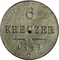 AUSTRIA  Franz Joseph I Silver 1849 C 6 Kreuzer KM# 2200 (13 482)