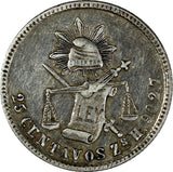 Mexico Silver 1872 Zs H 25 Centavos Mintage-260,000 Zacatecas KM# 406.9 (177)