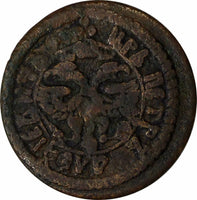 Russia PETER I Copper 1703 Polushka 2,43 g. Naberezhny Mint, SCARCE KM# 110
