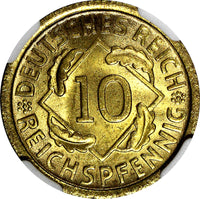 Germany 1925 D 10 Reichspfennig NGC MS65 ONLY 1 GRADED HIGHEST KM# 40 (50)