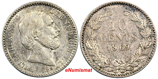 Netherlands William III Silver 1869 Sword 10 Cents Nice Coin KM# 80 (8696)