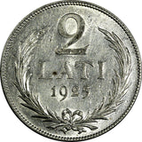 Latvia Silver 1925 2 Lati 2 Years Type aUNC KM# 8 (18 144)