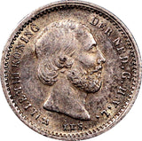 Netherlands William III Silver 1879 Broadaxe 5 Cents XF Mintage-200,000 KM#91(8)
