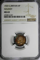 GREAT BRITAIN George V 1920  4 Pence Maundy NGC MS63 Rainbow Toned KM# 814 (67)