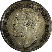 Sweden Oscar II Silver 1884 EB 1 Krona Mintage-382,000 SCARCE  KM# 747 (15 650)