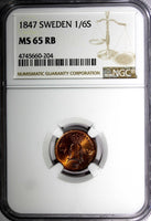 SWEDEN Oscar I Copper 1847 1/6 Skilling NGC MS65 RB TOP GRADED BY NGC KM# 656(4)