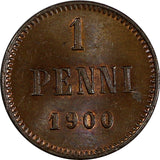 Finland Nicholas II Copper 1900 1 Penni UNC KM# 13 (432)