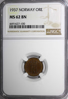 Norway Haakon VII Bronze 1937 1 Ore NGC MS62 BN  KM# 367 (100)