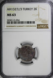 Turkey Mehmed V Silver AH1327//3 (1911) 2 Kurush NGC MS63 Toned KM# 749 (054)