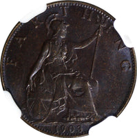 Great Britain Edward VII Bronze 1903 Farthing NGC MS65 BN Blackened KM# 792 (47)