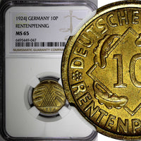 Germany 1924 J 10 Reichspfennig NGC MS65 ONLY 1 GRADED HIGHEST KM# 40 (047)