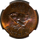 Great Britain George VI Bronze 1944 Farthing NGC MS63 BN KM# 843