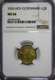 Denmark Christian X 1926 HCN GJ  1/2 Krone NGC MS66  KEY DATE KM# 831.1 (085)